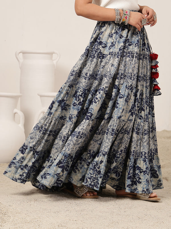 Cotton Ankle Length Printed Flared Skirt
