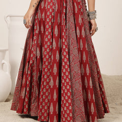 Cotton Ankle Length Printed Flared Skirt