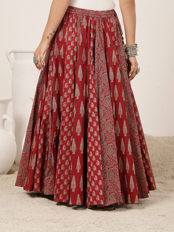 Cotton Ankle Length Printed Flared Skirt