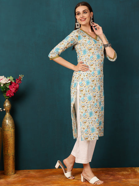 Rayon  Calf length Length Floral  Straight 3/4 Sleeves V  Kurta