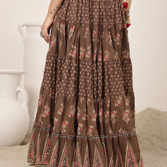 Cotton Ankle Length Printed Flared Skirt