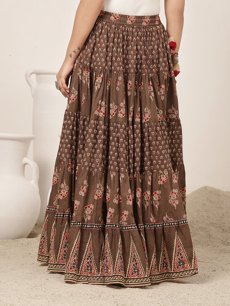 Cotton Ankle Length Printed Flared Skirt