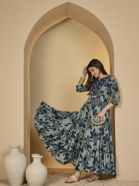Gulmohar Jaipur Cotton Ankle Length Printed 3/4 Sleeves Sweetheart Neck Anarkali Kurta