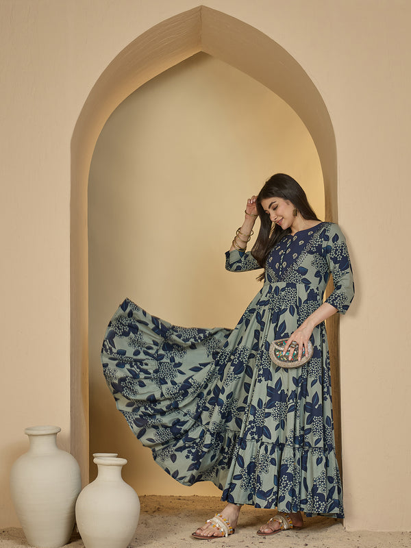 Gulmohar Jaipur Cotton Ankle Length Printed 3/4 Sleeves Sweetheart Neck Anarkali Kurta
