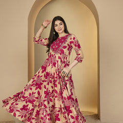 Gulmohar Jaipur Cotton Ankle Length Printed 3/4 Sleeves Sweetheart Neck Anarkali Kurta