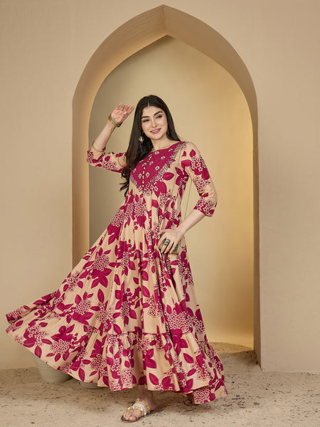 Gulmohar Jaipur Cotton Ankle Length Printed 3/4 Sleeves Sweetheart Neck Anarkali Kurta