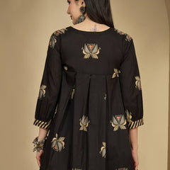 Gulmohar Jaipur Rayon Hip Length Printed 3/4 Sleeves Round Neck Flared Top