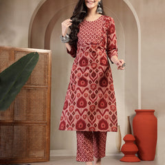 Gulmohar Jaipur Cotton Calf Length Printed 3/4 Sleeves Round Neck Straight Kurta Suit Set