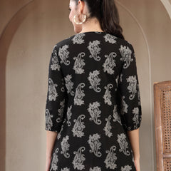Gulmohar Jaipur Cotton Hip Length Printed 3/4 Sleeves V-Neck Flared Top