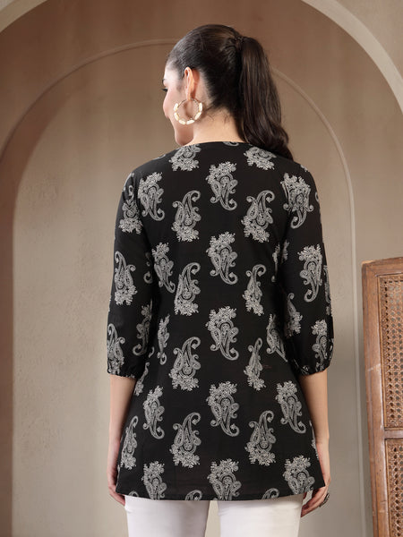 Gulmohar Jaipur Cotton Hip Length Printed 3/4 Sleeves V-Neck Flared Top