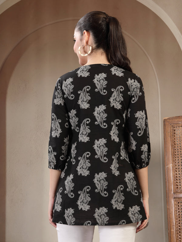Gulmohar Jaipur Cotton Hip Length Printed 3/4 Sleeves V-Neck Flared Top