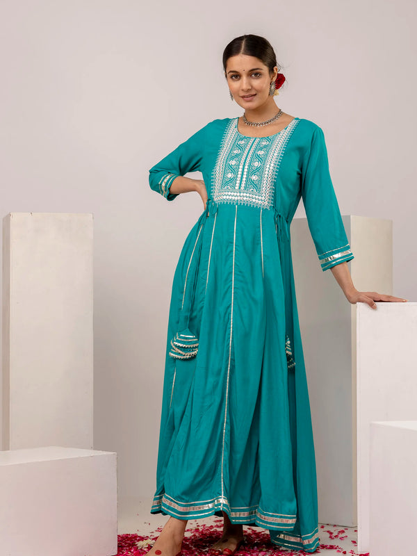 Rama Solid Kurta With Embroidered Yoke