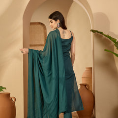 Gulmohar Jaipur Cotton Calf Length Solid Sleeveless V-Neck Straight Kurta Suit Set