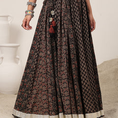 Cotton Ankle Length Printed Flared Skirt