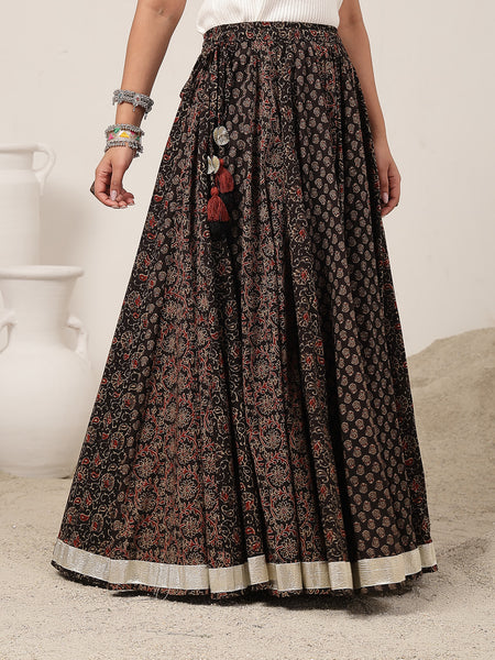 Cotton Ankle Length Printed Flared Skirt
