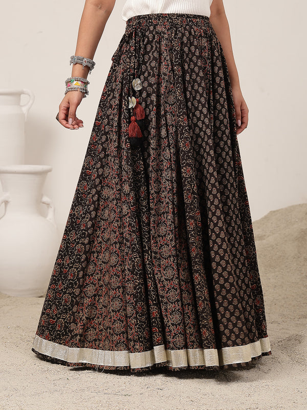 Cotton Ankle Length Printed Flared Skirt