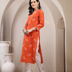 Gulmohar Jaipur Cotton Calf Length Printed 3/4 Sleeve V-Neck Straight Kurta