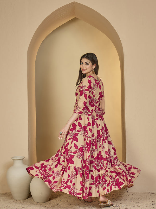 Gulmohar Jaipur Cotton Ankle Length Printed 3/4 Sleeves Sweetheart Neck Anarkali Kurta
