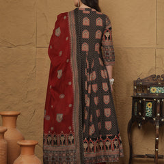 Black Cotton Printed Collared Neck Anarkali Kurta Suit Set