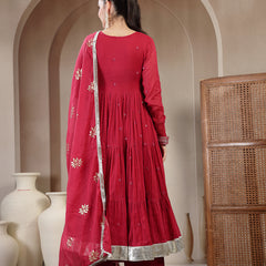 Gulmohar Jaipur Malmal Calf Length Solid Full Sleeves Anrakha Neck Anarkali Kurta Suit Set