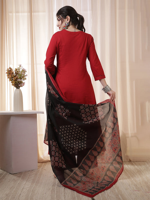 Rayon Calf Length Solid 3/4 Sleeves V-Neck Flared Kurta Suit Set