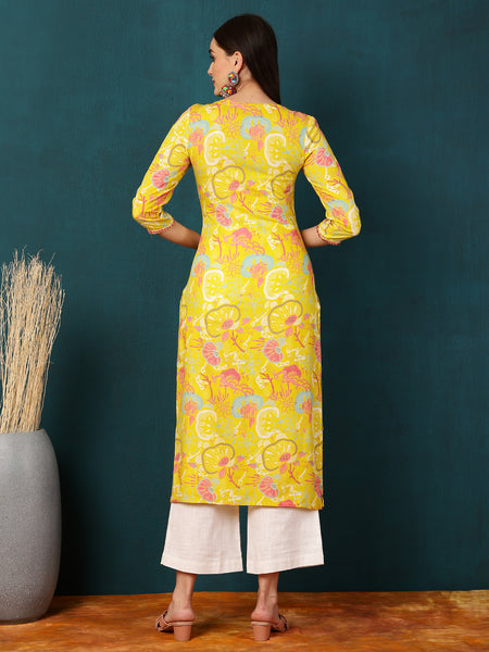 Rayon  Calf length Length Floral  Straight 3/4 Sleeves V  Kurta