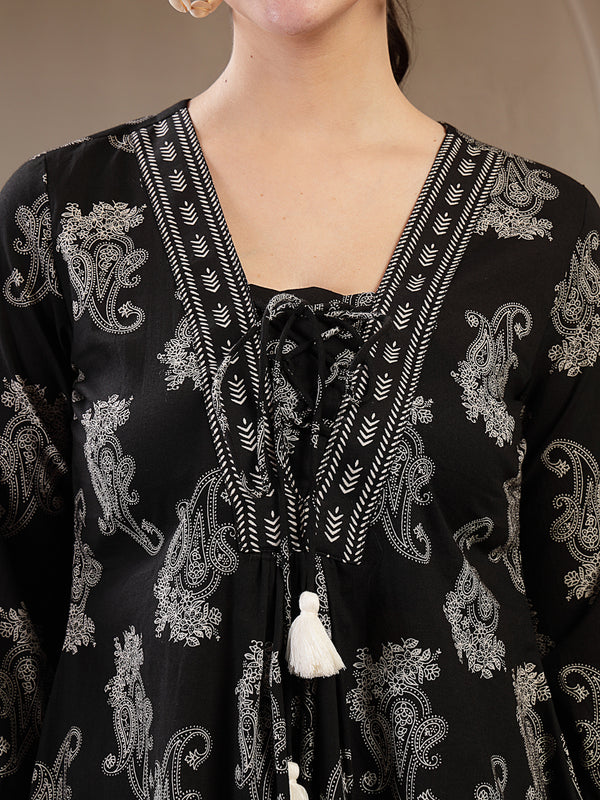 Gulmohar Jaipur Cotton Hip Length Printed 3/4 Sleeves V-Neck Flared Top