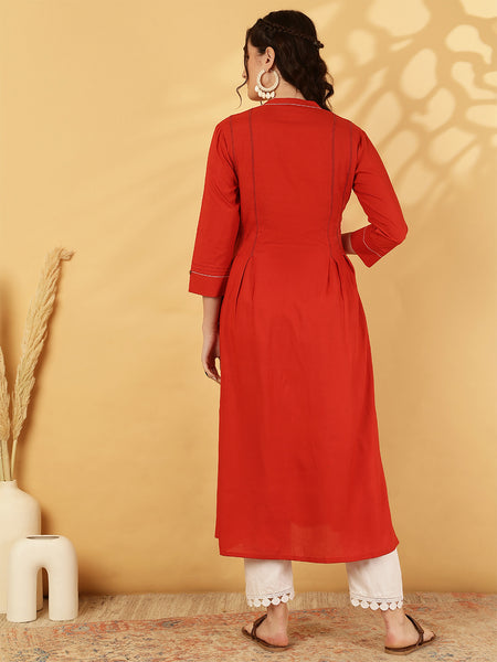 Gulmohar JaipurRayon Calf Length Solid A-Line 3/4 Sleeves Mandarin Neck Kurta