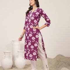 Gulmohar Jaipur Cotton Calf Length Printed 3/4 Sleeves V-Neck Anarkali Kurta Suit Set