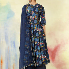 Black Pure Cotton Printed hand-Work Anarkali Kurta Suit Set