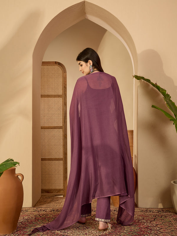 Gulmohar Jaipur Cotton Calf Length Solid Sleeveless V-Neck Straight Kurta Suit Set