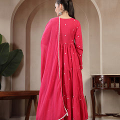 Gulmohar Jaipur Cotton Calf Length Solid Full Sleeves V-Neck Anarkali Kurta Suit Set