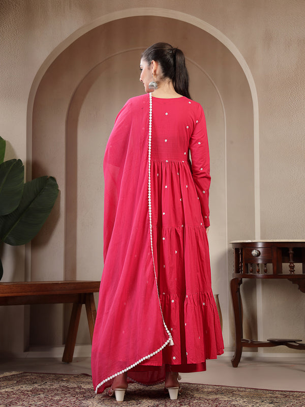 Gulmohar Jaipur Cotton Calf Length Solid Full Sleeves V-Neck Anarkali Kurta Suit Set