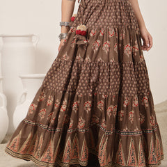 Cotton Ankle Length Printed Flared Skirt