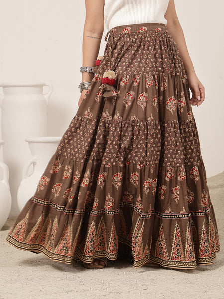 Cotton Ankle Length Printed Flared Skirt