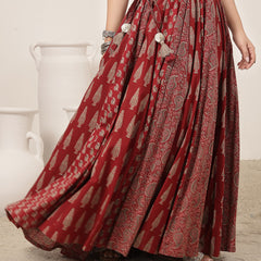 Cotton Ankle Length Printed Flared Skirt