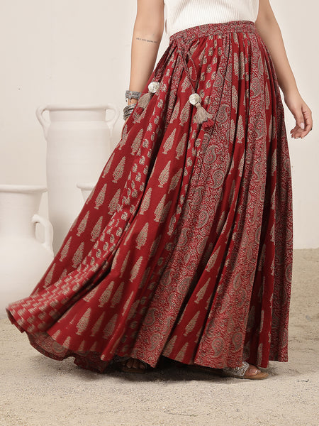 Cotton Ankle Length Printed Flared Skirt