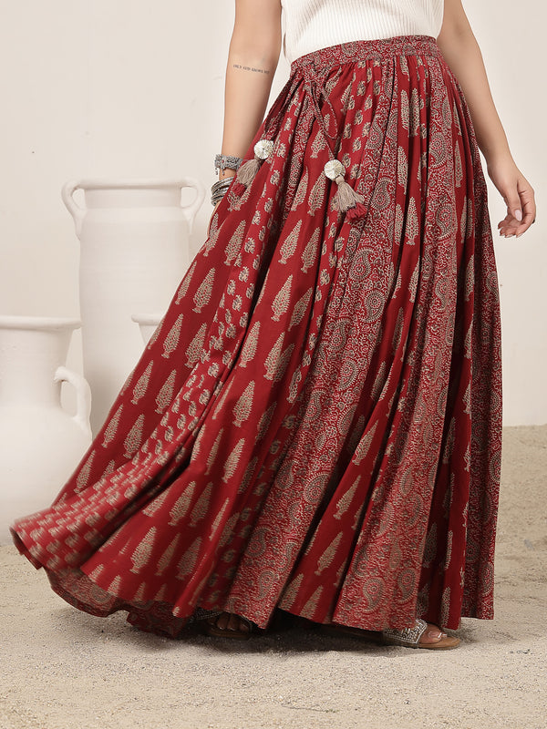 Cotton Ankle Length Printed Flared Skirt