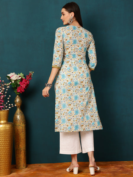 Rayon  Calf length Length Floral  Straight 3/4 Sleeves V  Kurta