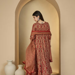 Gulmohar Jaipur Cotton Calf Length Printed 3/4 Sleeves Round Neck Anarkali Kurta Suit Set