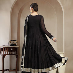 Gulmohar Jaipur Malmal Calf Length Solid Full Sleeves Anrakha Neck Anarkali Kurta Suit Set