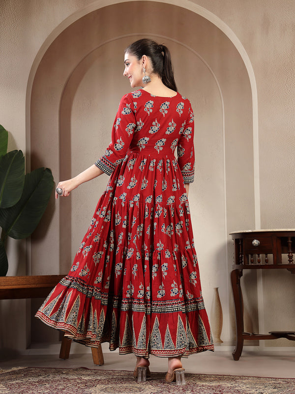 Gulmohar Jaipur Cotton Ankle Length Printed 3/4 Sleeves Sweetheart Neck Anarkali Kurta