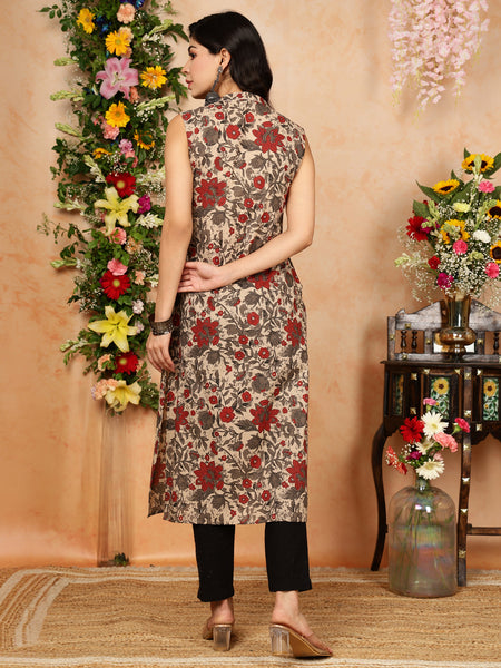 Women Floral Printed Thread Work Floral Kurta