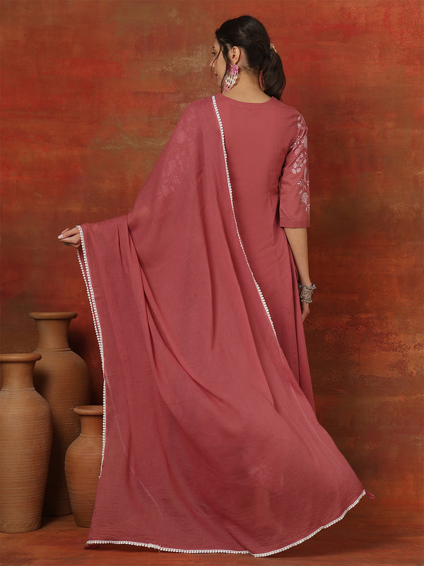 Lime Rayon Solid Hand-Work Round Neck Semi-Flared Kurta Suit Set