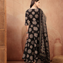 Gulmohar Jaipur Cotton Calf Length Printed 3/4 Sleeve V-Neck Anarkali Kurta Suit Set