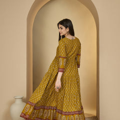 Gulmohar Jaipur Cotton Ankle Length Printed 3/4 Sleeves V-Neck Anarkali Kurta