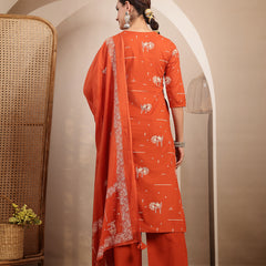 Gulmohar Jaipur Rayon Calf Length Printed 3/4 Sleeves V-Neck Straight Kurta Suit Set