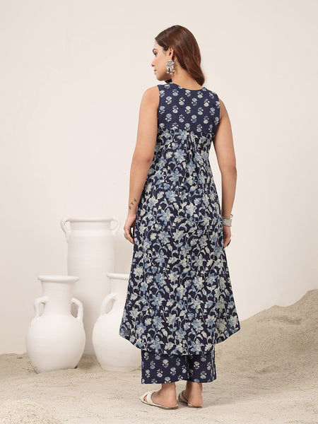 Rayon Calf Length Printed Sleeveless V-Neck Flared Kurta