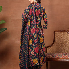 Cotton Calf Length Printed 3/4 Sleeves V-Neck Flared Kurta Suit Set