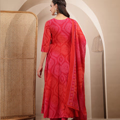 Gulmohar Jaipur Cotton Calf Length Printed 3/4 Sleeves V-Neck Flared Kurta Suit Set